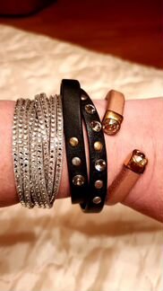 Браслеты -кожаный, с натур.камнями, Сваровски