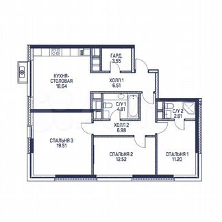 3-к квартира, 86.5 м², 20/22 эт.