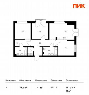3-к квартира, 78.2 м², 20/32 эт.