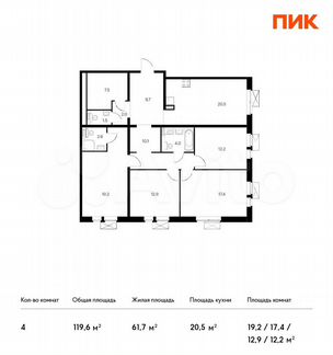 4-к квартира, 119.6 м², 10/17 эт.