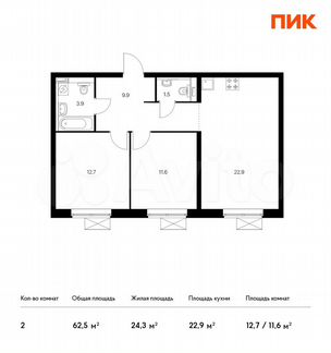 2-к квартира, 62.5 м², 26/33 эт.