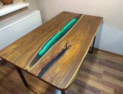Стол река из слэба с подсветкой, стол-река, массив