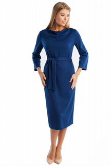 Женское синие платье с поясом