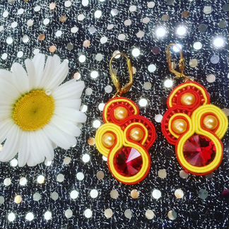 Swarovski. Сутажные серьги