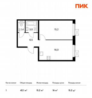 1-к квартира, 42.1 м², 23/25 эт.