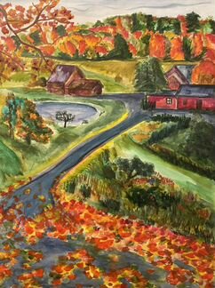 Осенний пейзаж, акварель