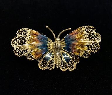 Винтажная брошка Бабочка Филигрань