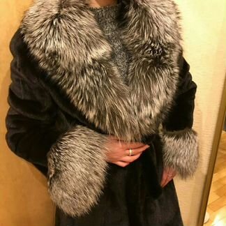 Шикарная шуба из норки с чернобуркой, р.46-50