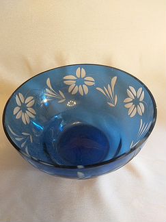 Ваза для фруктов СССР. Синее стекло