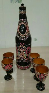 Графин и рюмки деревянные винтаж