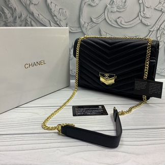 Сумка женская Chanel черная кожа на цепочке новая